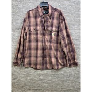Carhartt Shirt Mens Large Brown Plaid Cotton Button Up Long Sleeve Relaxed Fit